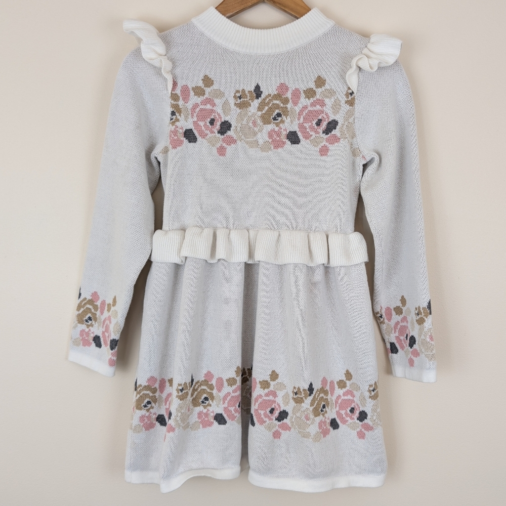Janie and Jack Floral Long Sleeve Ruffle Sweater Dress